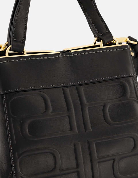 Bolso mano negro piel para mujer con relieve Pd
