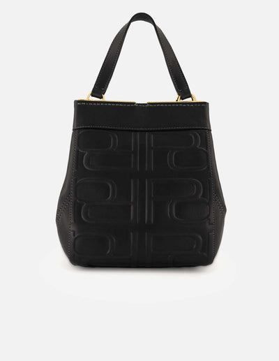 Bolso mano negro piel para mujer con relieve Pd