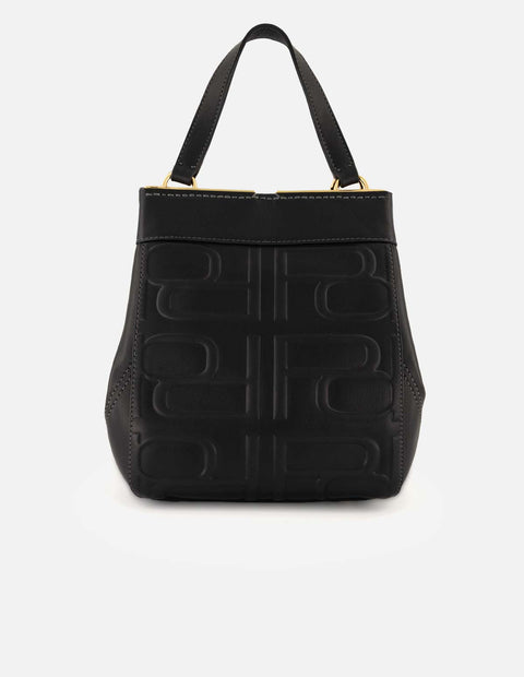 Bolso mano negro piel para mujer con relieve Pd