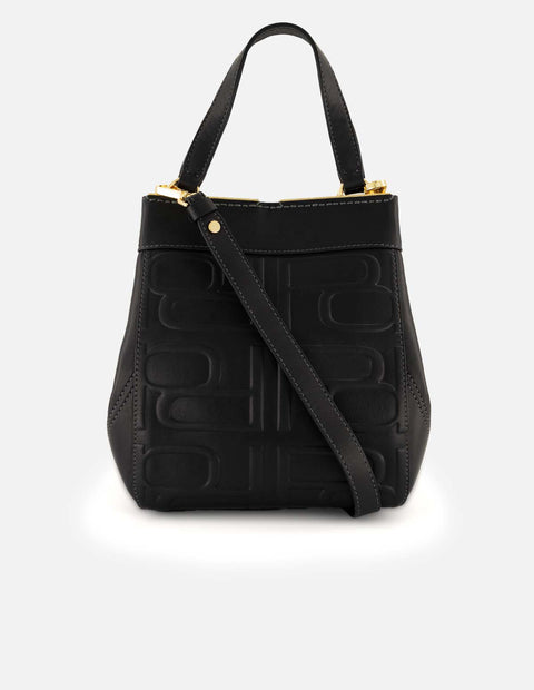 Bolso mano negro piel para mujer con relieve Pd