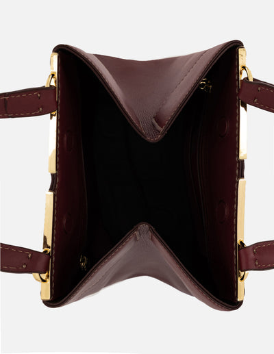 Bolso mano vino piel para mujer con relieve Pd
