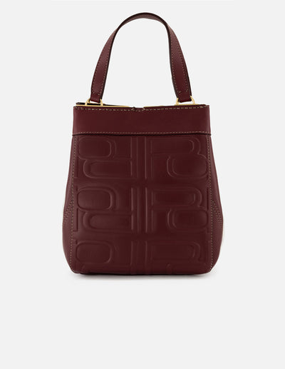 Bolso mano vino piel para mujer con relieve Pd