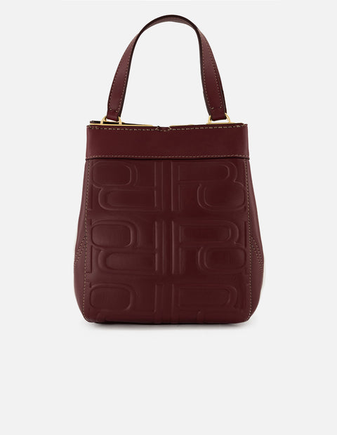 Bolso mano vino piel para mujer con relieve Pd