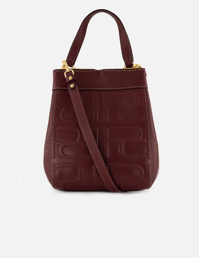 Bolso mano vino piel para mujer con relieve Pd