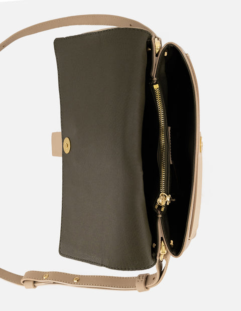 Bandolera beige piel para mujer con solapa