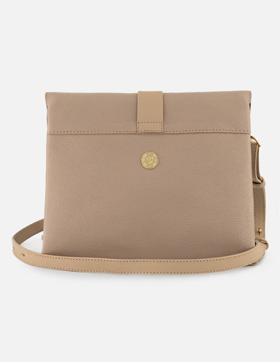 Bandolera beige piel para mujer con solapa