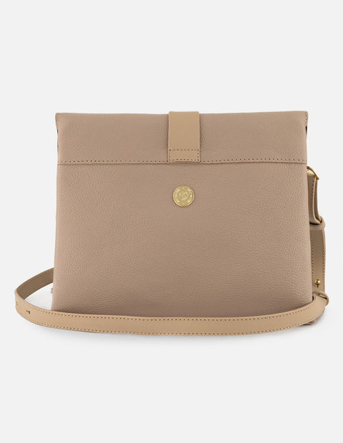 Bandolera beige piel para mujer con solapa
