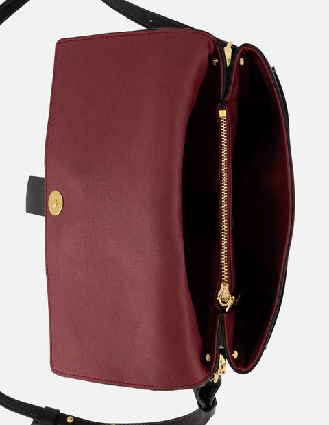 Bandolera negro piel para mujer con solapa