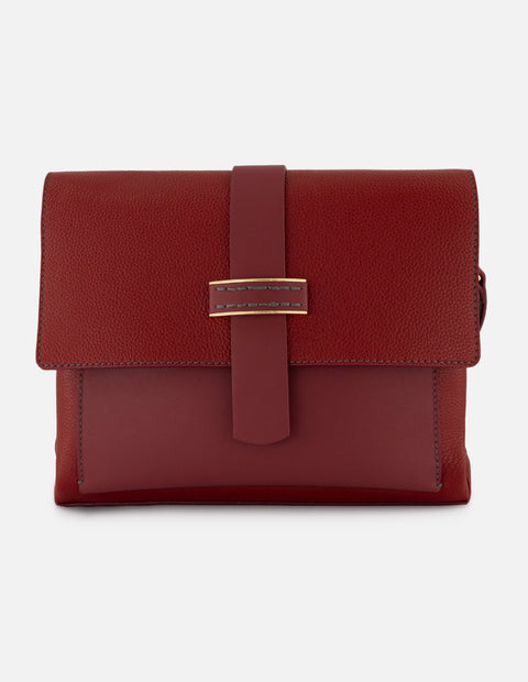 Bandolera rojo piel para mujer con solapa