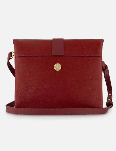 Bandolera rojo piel para mujer con solapa