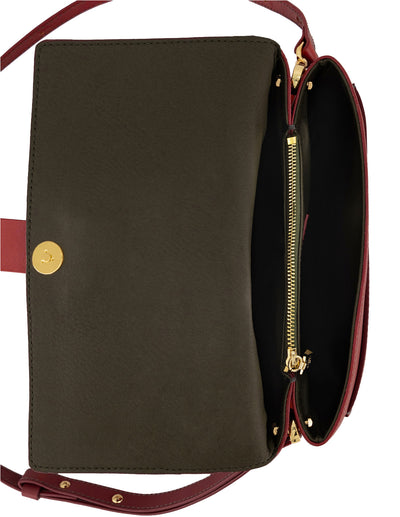 Bandolera rojo piel para mujer con solapa
