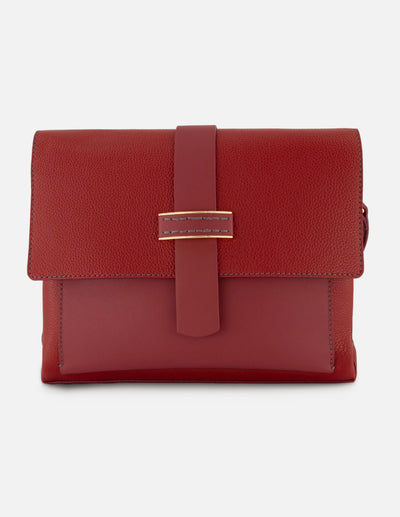Bandolera rojo piel para mujer con solapa