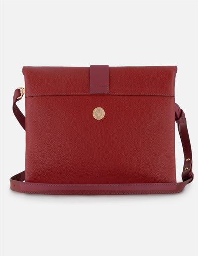 Bandolera rojo piel para mujer con solapa