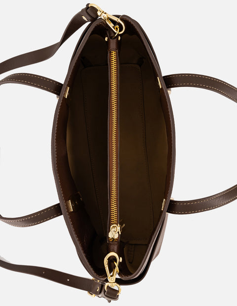 Bolso de hombro café piel para mujer con cinta napa