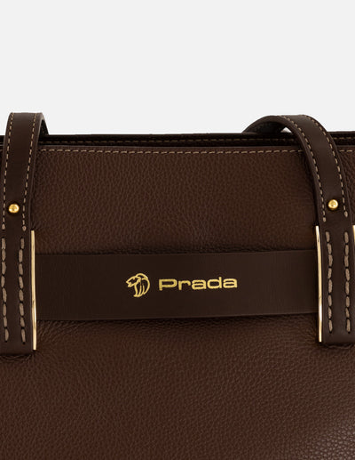 Bolso de hombro café piel para mujer con cinta napa