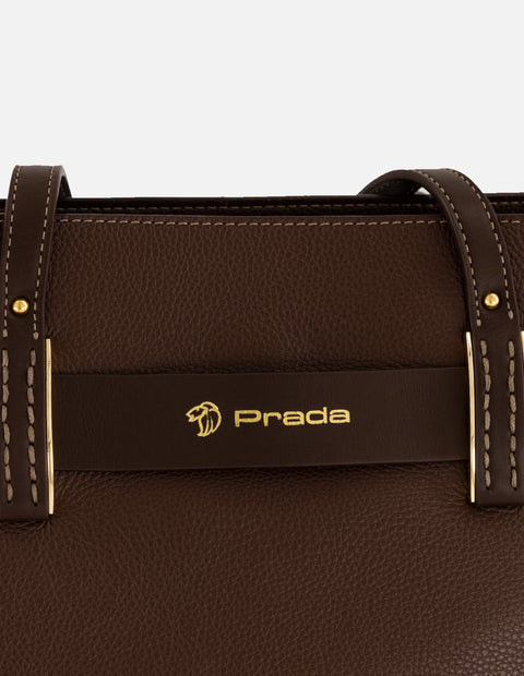 Bolso de hombro café piel para mujer con cinta napa