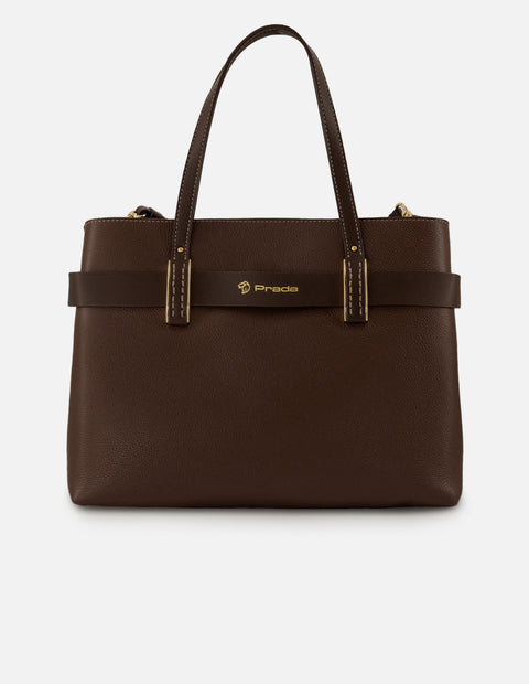 Bolso de hombro café piel para mujer con cinta napa