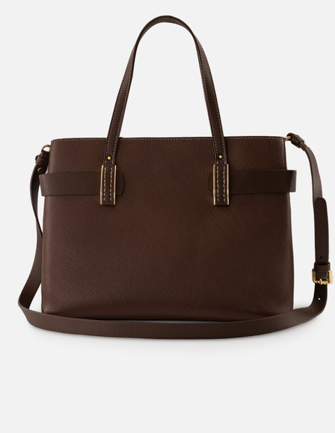 Bolso de hombro café piel para mujer con cinta napa