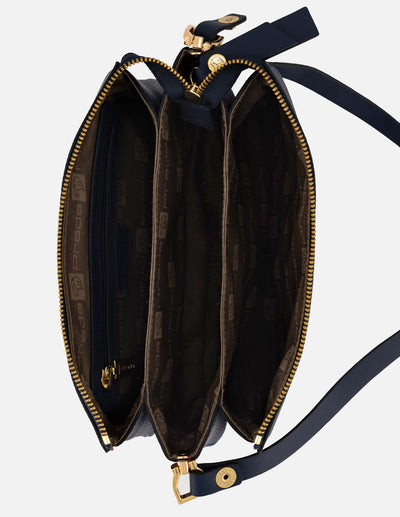 Bolso de hombro azul piel para mujer con separaciones internas