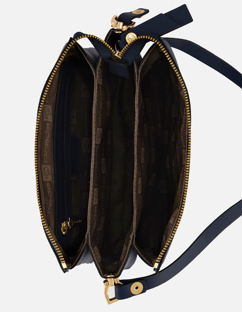 Bolso de hombro azul piel para mujer con separaciones internas