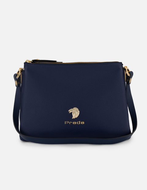 Bolso de hombro azul piel para mujer con separaciones internas