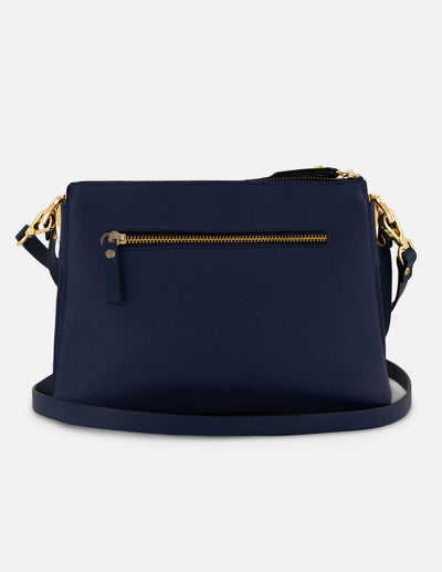 Bolso de hombro azul piel para mujer con separaciones internas