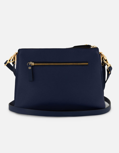 Bolso de hombro azul piel para mujer con separaciones internas