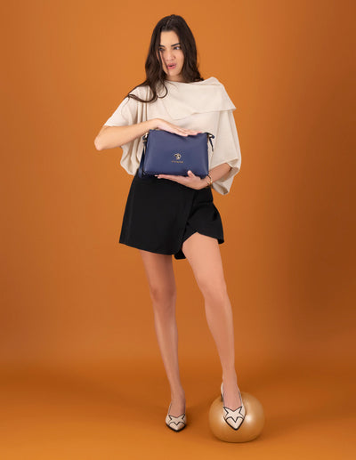 Bolso de hombro azul piel para mujer con separaciones internas