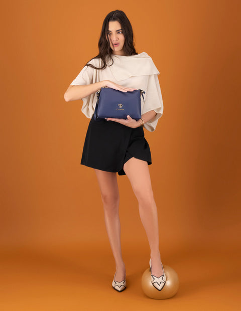 Bolso de hombro azul piel para mujer con separaciones internas