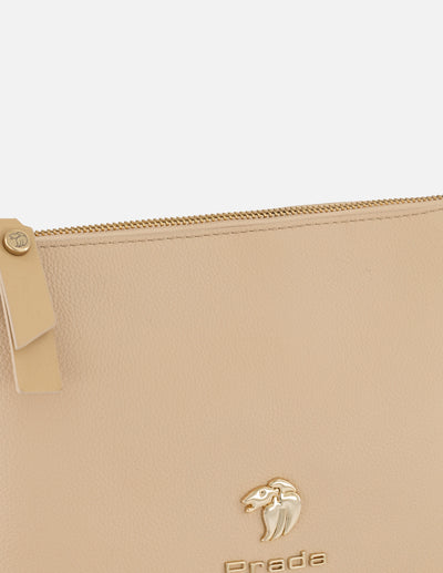 Bolso de hombro beige piel para mujer con separaciones internas