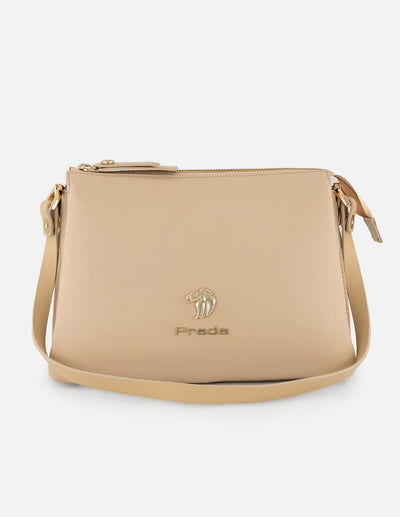 Bolso de hombro beige piel para mujer con separaciones internas