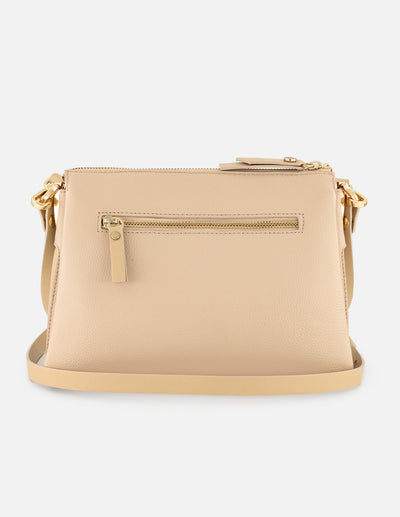 Bolso de hombro beige piel para mujer con separaciones internas