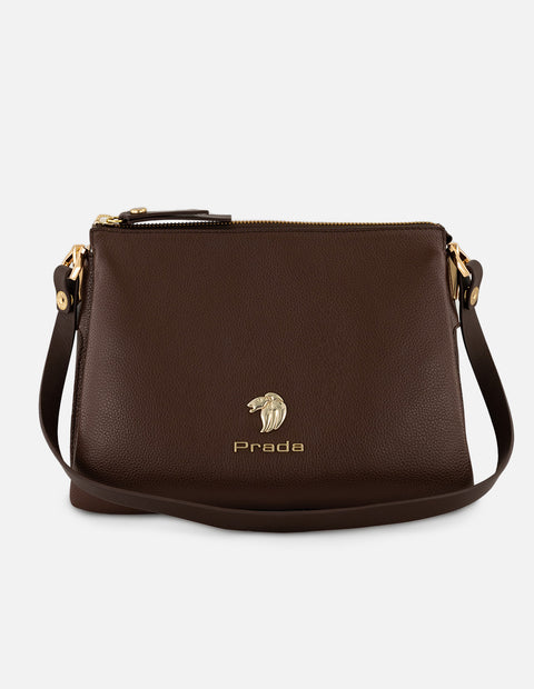 Bolso de hombro café piel para mujer con separaciones internas