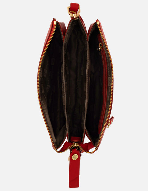 Bolso de hombro rojo piel para mujer con separaciones internas