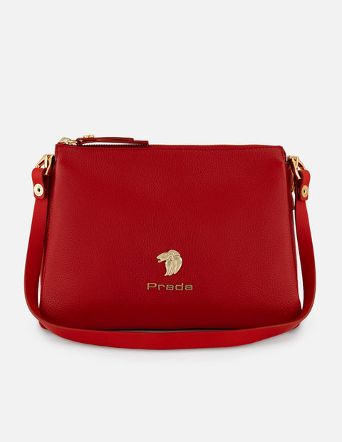 Bolso de hombro rojo piel para mujer con separaciones internas