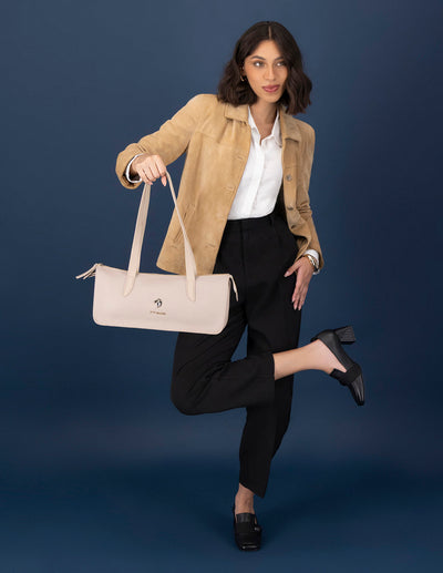 Barrel beige piel bombeada para mujer con separaciones internas
