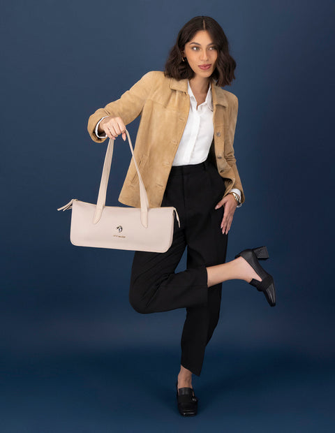 Barrel beige piel bombeada para mujer con separaciones internas