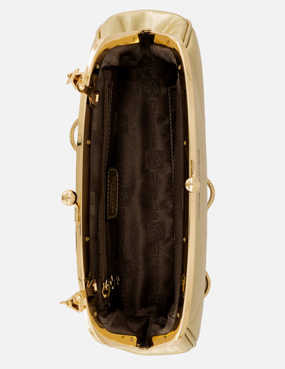 Clutch color oro piel de mujer cadena dorada