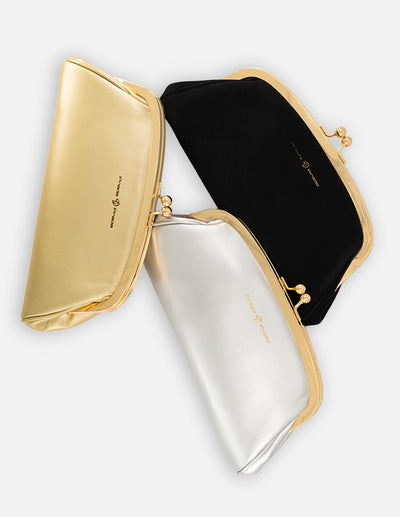 Clutch color oro piel de mujer cadena dorada