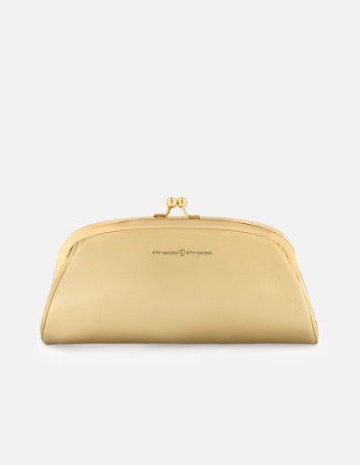 Clutch color oro piel de mujer cadena dorada