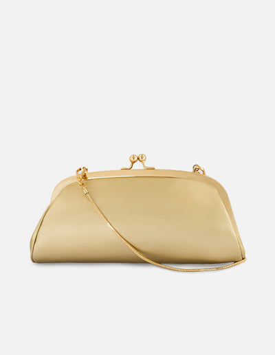 Clutch color oro piel de mujer cadena dorada