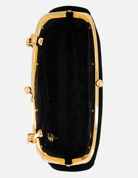 Clutch negro ante de mujer cadena dorada