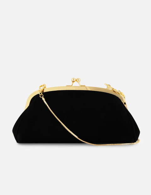 Clutch negro ante de mujer cadena dorada