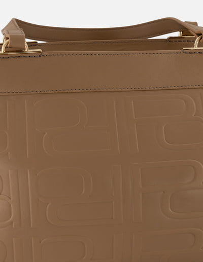 Bolso de hombro beige piel relieve Pd para mujer con correa larga