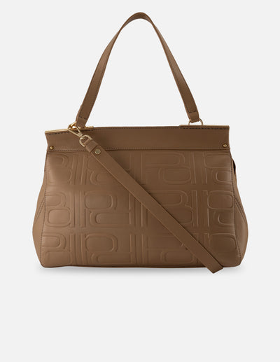 Bolso de hombro beige piel relieve Pd para mujer con correa larga