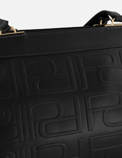 Bolso de hombro negro piel relieve Pd para mujer con correa larga