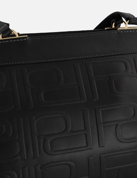 Bolso de hombro negro piel relieve Pd para mujer con correa larga