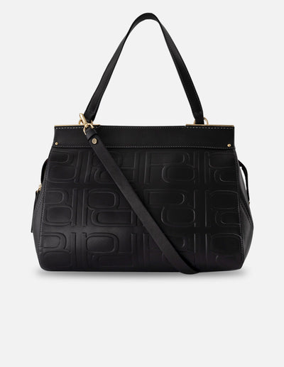 Bolso de hombro negro piel relieve Pd para mujer con correa larga