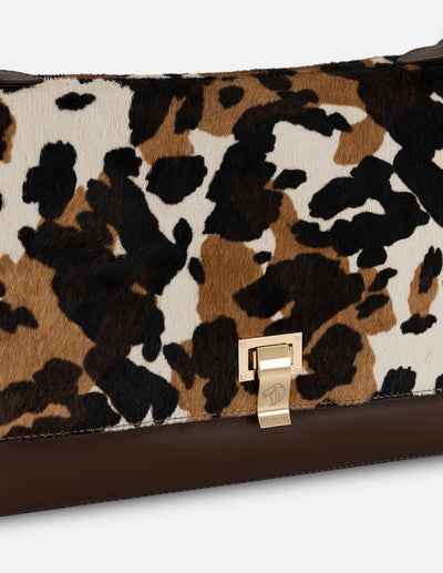 Bandolera animal print pelo para mujer con solapa de pelo