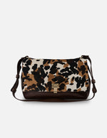 Bandolera animal print pelo para mujer con solapa de pelo